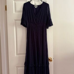 Francesca's Collections Black Maxi Dress with Flutter Sleeves and V-Neck